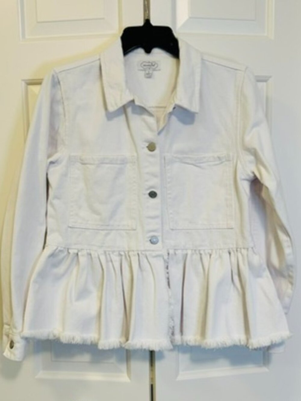Mud Pie Remi White Denim Peplum Jacket | Size Small